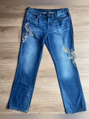 Boho-Chic Lauren Jeans Co. Premium Floral Embroidered Straight Leg Jeans Size 14